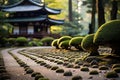 Tranquil Zen Garden: Serene Moss Bed, Pruned Bonsai, and Delicate Gravel Pattern Royalty Free Stock Photo