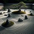 Tranquil Zen Sand Garden with AI Generated Bonsai Bliss Royalty Free Stock Photo