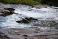 River water runs toward a waterfall