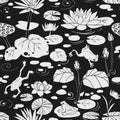 Tranquility of pond life, seamless pattern