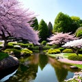 Tranquility of a serene botanical garden. Panorama Royalty Free Stock Photo