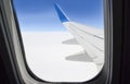 Tranquility view of a wing througth aircraft window Royalty Free Stock Photo
