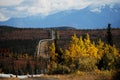Trans-Alaska oil pipeline with snowy mountained Royalty Free Stock Photo