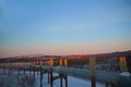 Trans-Alaska Pipeline at sunset in winter