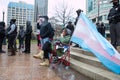 Trans Counter Protestor in Front of Armed Demonstrators at the Ohio Statehouse Ahead of Biden`s Inauguration