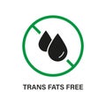 Trans Fat Green Stop Sign. Ban Transfat in Product Food. Free Trans Fat Silhouette Black Icon. No Cholesterol Logo Royalty Free Stock Photo