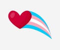 Trans flying heart comet with LGBTQ+ sexual identity pride flag. Pride concept. Rainbow heart