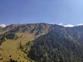 Trans-Ili Alatau mountain range of the Tien Shan system in Kazakhstan near the city of Almaty. Rocky peaks covered with snow and g Royalty Free Stock Photo