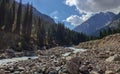 Trans-Ili Alatau mountain range of the Tien Shan system in Kazakhstan near the city of Almaty. Rocky peaks covered with snow and g Royalty Free Stock Photo