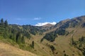 Trans-Ili Alatau mountain range of the Tien Shan system in Kazakhstan near the city of Almaty. Rocky peaks covered with snow and g Royalty Free Stock Photo