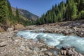 Trans-Ili Alatau mountain range of the Tien Shan system in Kazakhstan near the city of Almaty. Rocky peaks covered with snow and g Royalty Free Stock Photo