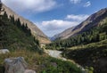 Trans-Ili Alatau mountain range of the Tien Shan system in Kazakhstan near the city of Almaty. Rocky peaks covered with snow and g Royalty Free Stock Photo