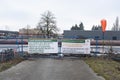 Trans Mountain pipeline construction warning signs in Colony Farm Park, Coquitlam Royalty Free Stock Photo