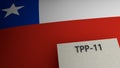 Trans-Pacific partnership agreement text representation above the flag of Chile. 3d render. Royalty Free Stock Photo