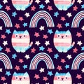 Trans pride - seamless pattern with cats and stars