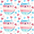 Trans pride - seamless pattern with cute cats and hearts. LGBT art