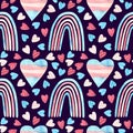 Trans pride - seamless pattern with hearts and rainbows.
