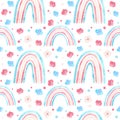 Trans pride - seamless pattern with rainbows and flowers.