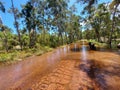 Trans Road. Focus on waterlogged roads. kumbe Merauke Papua Indonesia