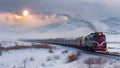 Trans-Siberian Railway Running in the cold, snowy weather in Mongolia, It was snowing heavily