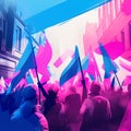 Trans Transgender LGBTQ People Pride March Pink Blue White Parade Protest Colours Joyful Generative AI