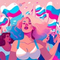 Trans Transgender LGBTQ People Pride March Pink Blue White Parade Protest Colours Joyful Generative AI