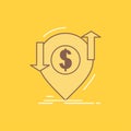 transaction, financial, money, finance, transfer Flat Line Filled Icon. Beautiful Logo button over yellow background for UI and UX Royalty Free Stock Photo