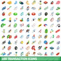 100 transaction icons set, isometric 3d style Royalty Free Stock Photo