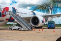 Transatlantic Boeing 777 in a parking lot in the Dominican Republic Royalty Free Stock Photo