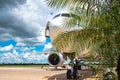 Transatlantic Boeing 777 in a parking lot in the Dominican Republic Royalty Free Stock Photo