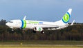 Transavia Airlines Boeing 737 airplane arriving at Eindhoven Airport. The Netherlands - October 27, 2017 Royalty Free Stock Photo