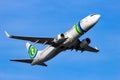 Transavia Airlines Boeing 737 NG pasenger plane take-off from Schiphol Airport. The Netherlands - February 16, 2016