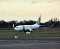 Transavia airplane arrives in Rotterdam