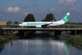 Transavia plane doing taxi on the bridge Royalty Free Stock Photo