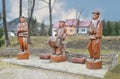 Transcarpathian, Hutsul musicians. Wooden items, figurines Royalty Free Stock Photo