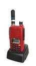Red portable radio transceiver with short antenna isolated on white background clipping path included Royalty Free Stock Photo