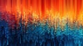 Transcendent Fusion: High-Definition Glitch Background Mural with Dynamic Blue-to-Orange Saturated Color Gradient