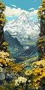 Transcendent Karst Landscape With Yellow Flowers And Mountains