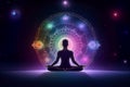 Transcendental chakras space meditation human silhouette. Generative AI Royalty Free Stock Photo