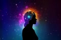 Transcendental chakras space meditation human silhouette. Generative AI Royalty Free Stock Photo