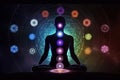 Transcendental chakras space meditation human silhouette. Generative AI Royalty Free Stock Photo