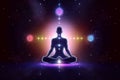 Transcendental chakras space meditation human silhouette. Generative AI Royalty Free Stock Photo