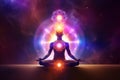 Transcendental chakras space meditation human silhouette. Generative AI Royalty Free Stock Photo