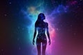 Transcendental chakras space meditation human silhouette. Generative AI Royalty Free Stock Photo