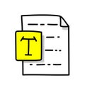 Transcription text paper doodle, a hand drawn vector icon of a paper and text transcription icon