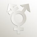 Transexual intersex sex symbol icon, card paper 3D natural