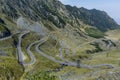 Transfagarasan - High altitude winding road in Carpathians mountains panorama. Aerial view. Royalty Free Stock Photo