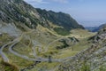 Transfagarasan - High altitude winding road in Carpathians mountains panorama. Aerial view. Royalty Free Stock Photo