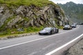 Racing cars through the Transfagaras highway near Lake Balea