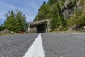 Transfagarasan mountain winding road whit tunnels.Low angle view.